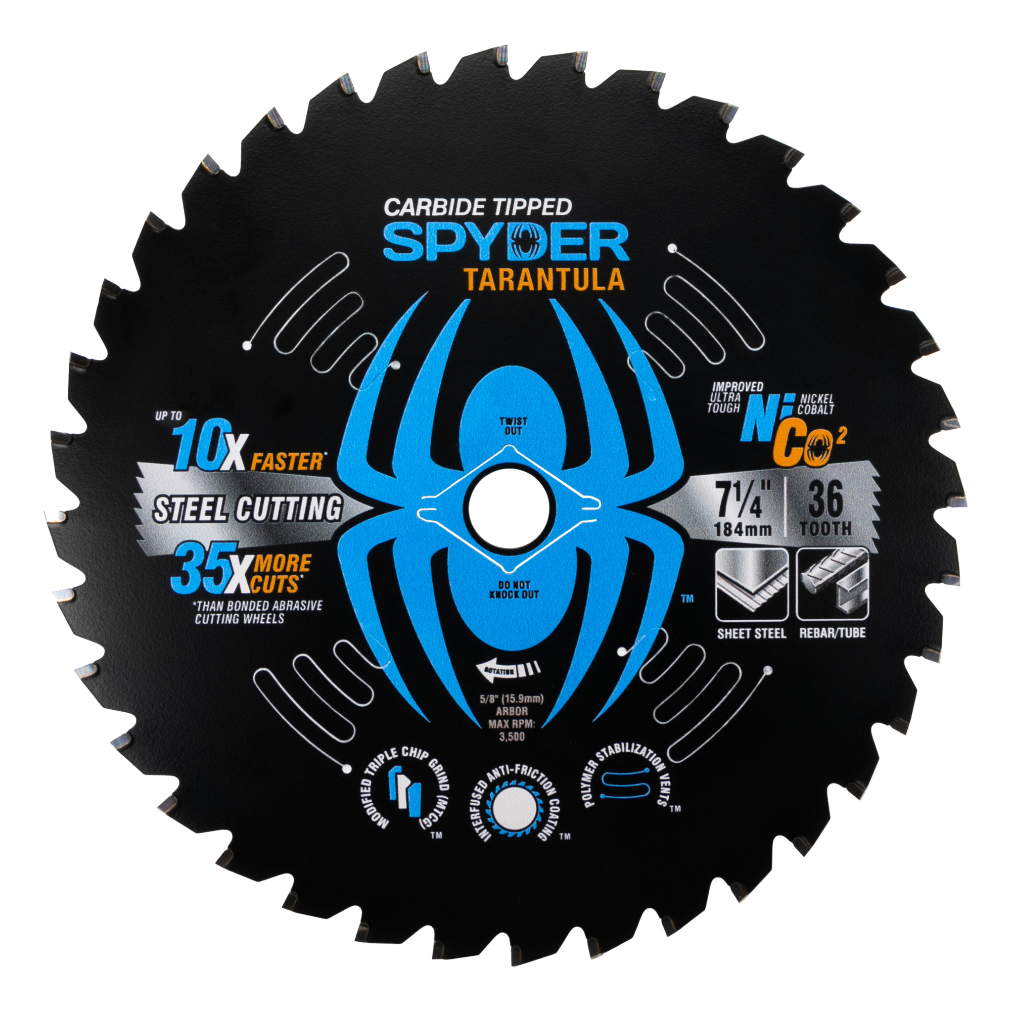 SPYDER, Stl Cut 7-1/4in. 36T TCT Stl Circ Tarantl Saw Blade, Blade Diameter 7 1/4 in, Included (qty.) 1 Model# 13501